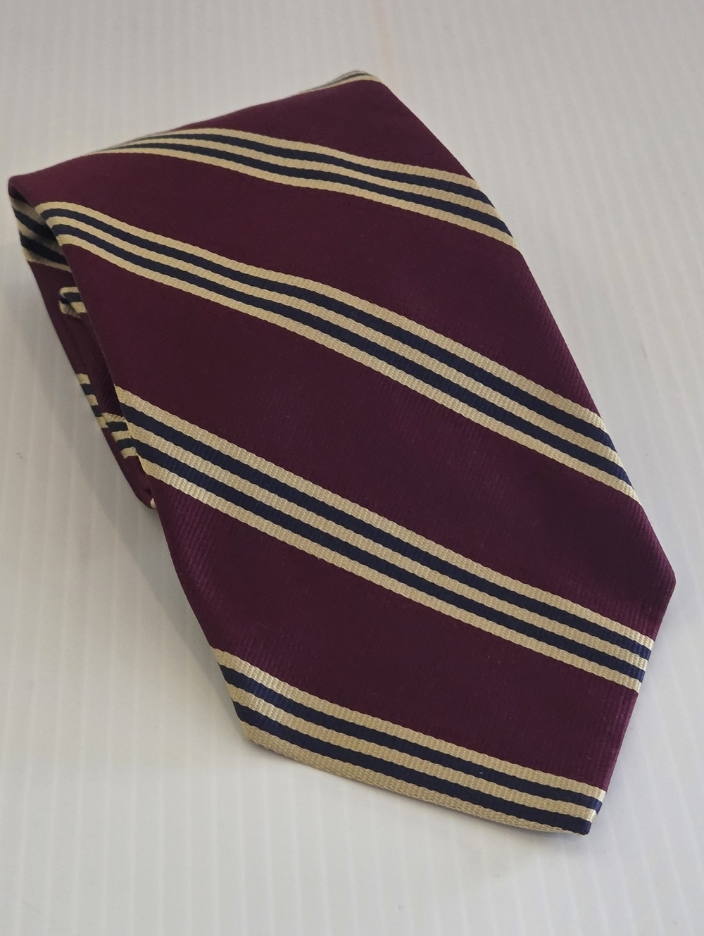 BROOKS BROTHERS 346 Pure Silk Men’s Neck Tie Burgundy Gold Striped USA 3.75"x57”